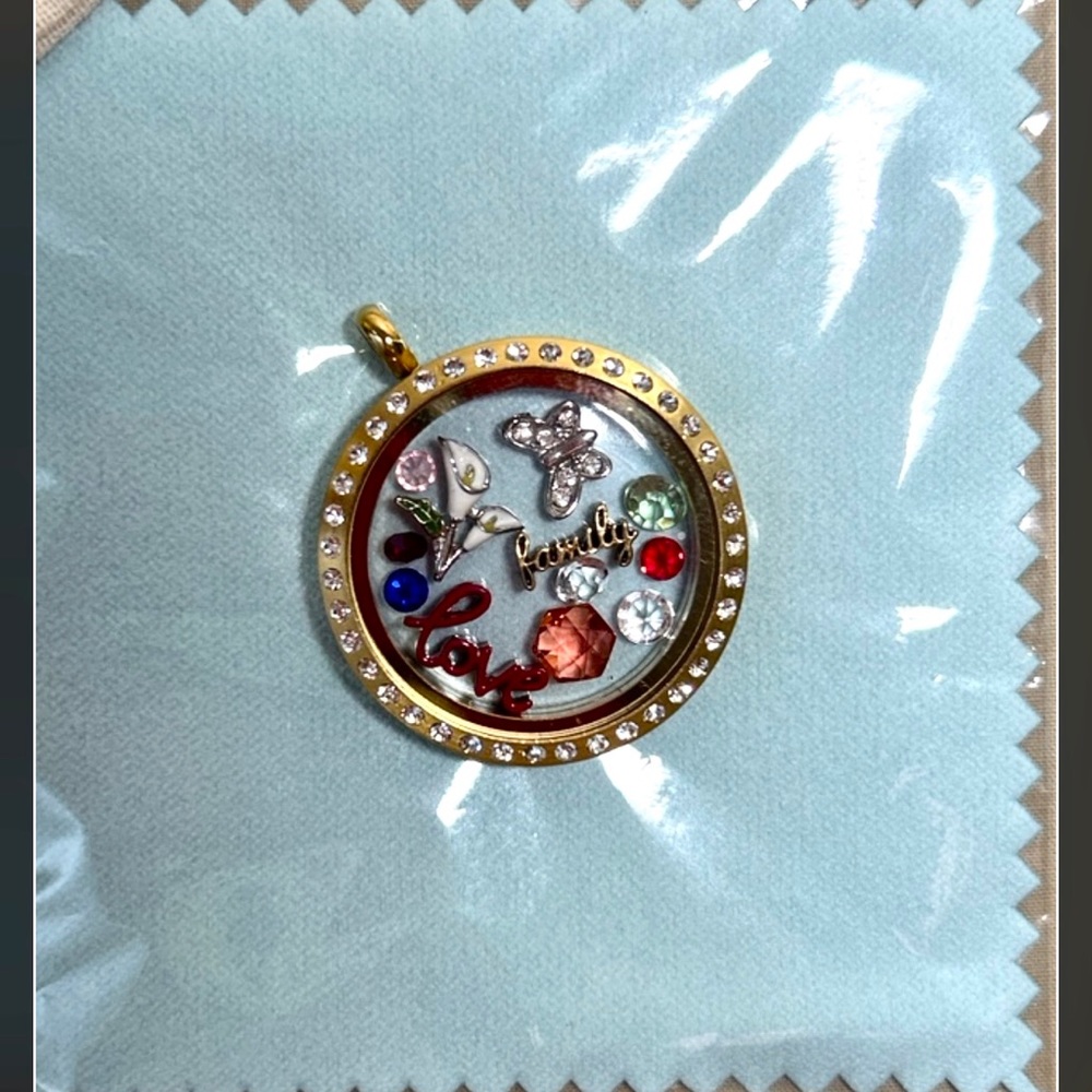 Origami Owl Large Gold Hinged Locket & Charms - Retired View 3